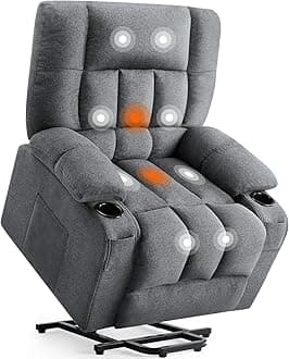 Sweetcrispy Recliner Chair with Vibrating Massage and Heating, Home Theater Seating with Lumbar Support, Adjustable Electric Power Lift Chairs with Cup Holders Remote Control for Living Room, Grey