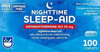 Rite Aid Nighttime Sleep Aid Diphenhydramine HCI 25 mg, 100 Mini Caplets | Non-Habit Forming Sleep Supplement | Best Sleep Aid for Insomnia | Insomnia Relief and Anxiety Relief Items Natural Sleep Aid