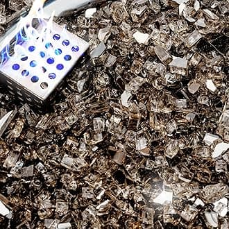 NUPICK 20 Pound Fire Glass, 1/4 Inch Reflective Fire Pit Glass, Tempered Firepit Glass Rock for Propane or Natural Gas, Glass Rocks for Fire Pit Table, Fireplace Glass for Landscaping, Bronze