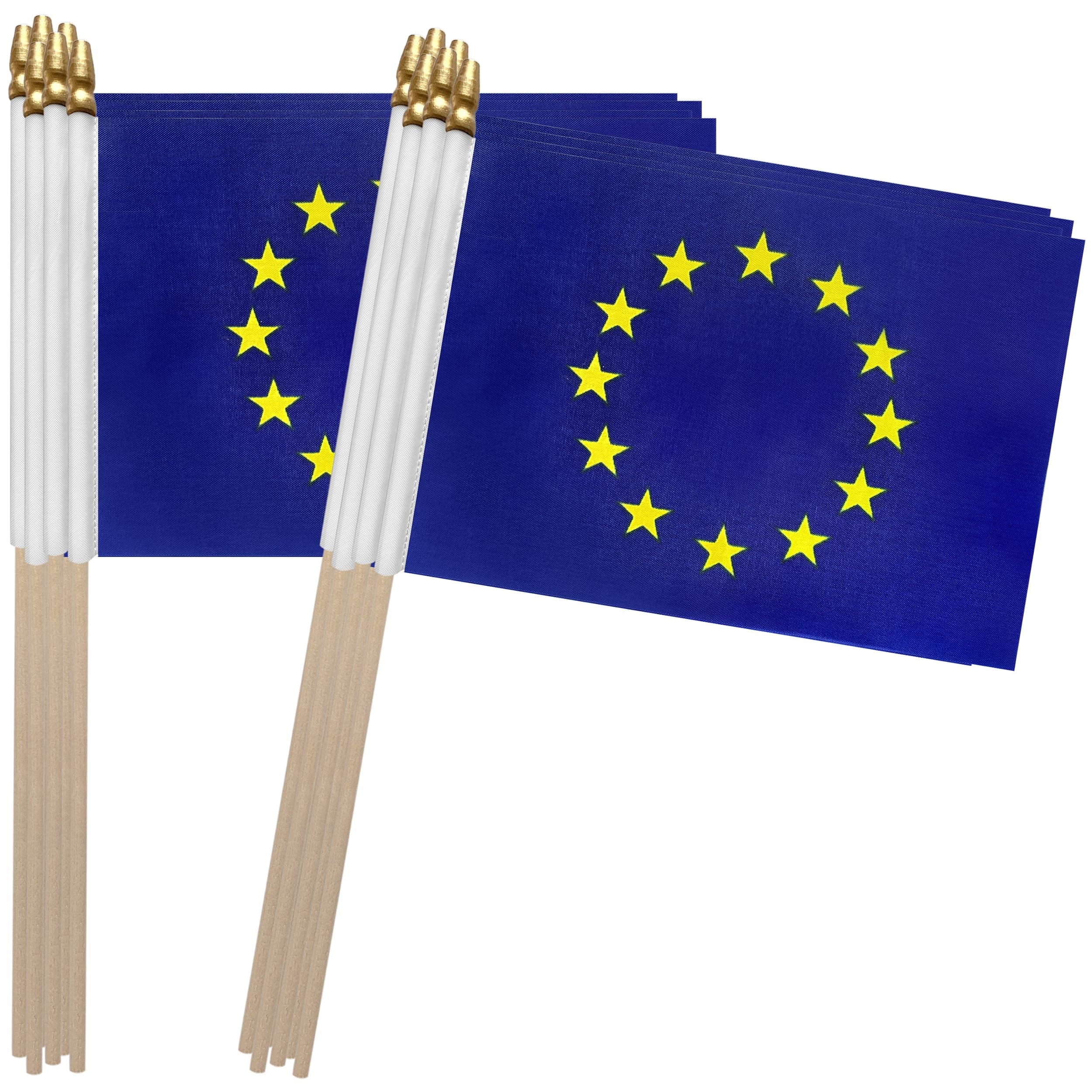 European Union Stick Flag EU Small Mini Hand Held Flags,5x8 Inch,12 Pack