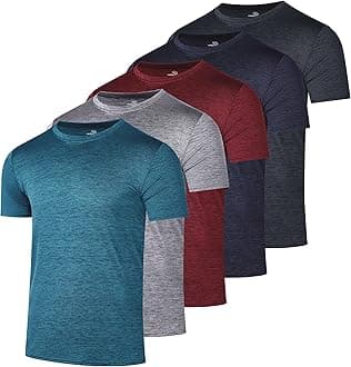 5 Pack: Men's Dry-Fit Short Sleeve Crew Neck T Shirts Fitness Running Gym Workout Cool Exercise Athletic Tee