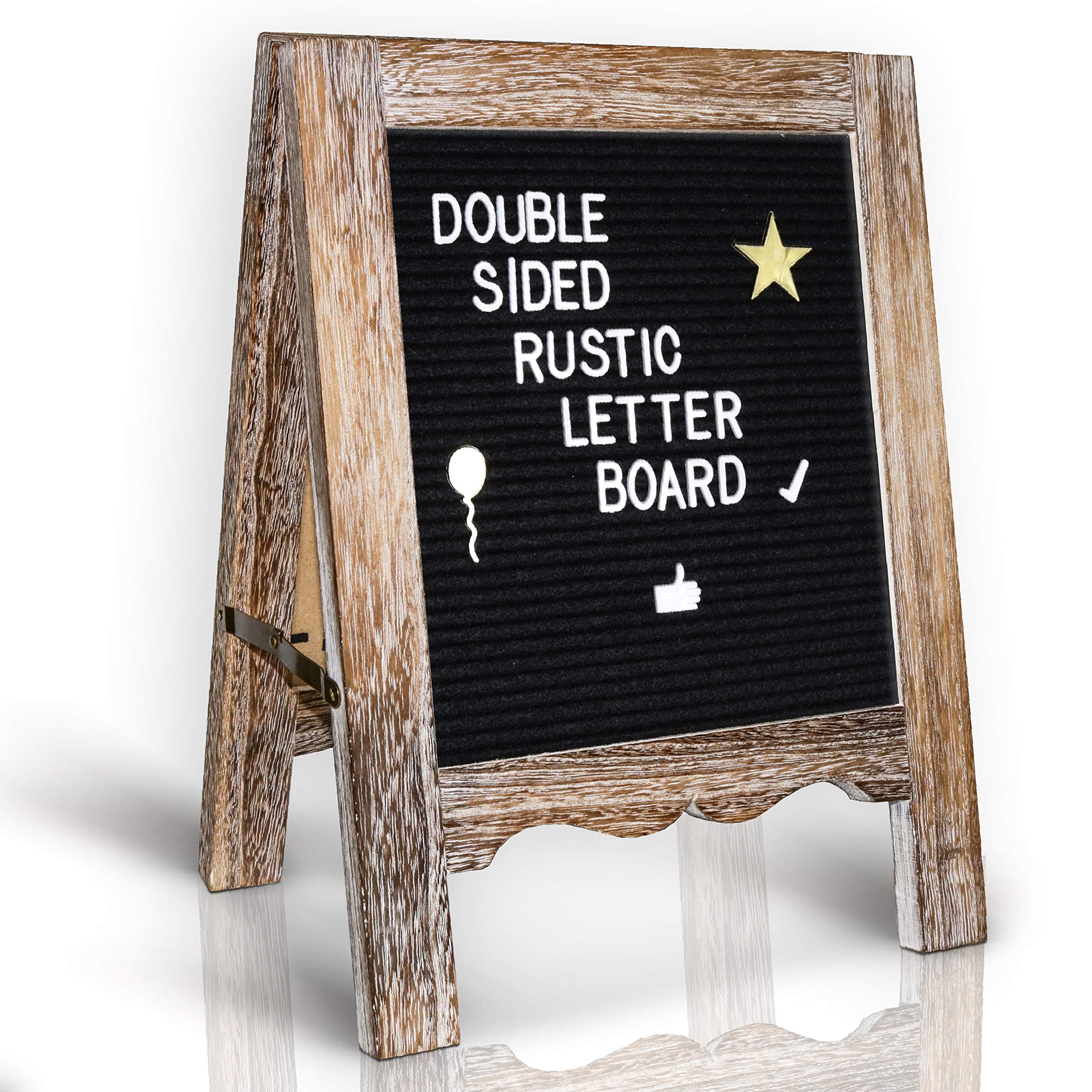 Rustic Felt Letter Board 15"x11" | Double Sided Black, Grey 792 White, Gold Characters| Perfect Letter Signboard, Message Board, Announcement Sign| Screw Driver, Wall Hanger, Letter Organizer Box, Bag