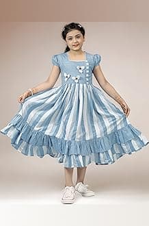 - Fashion Dream Girl's Cotton Blend Printed One Piece Dress|Western Casual Calf Frock for Kids