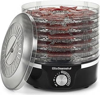 Elite Gourmet EFD319 Food Dehydrator, 5 BPA-Free 11.4" Trays Adjustable Temperature Controls, Jerky, Herbs, Fruit, Veggies, Dried Snacks, Black