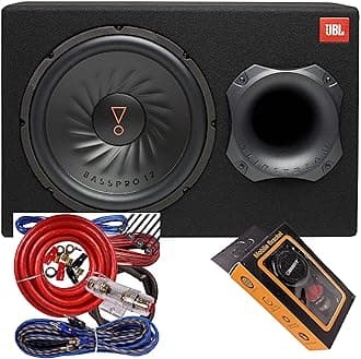 JBL SUBBP12AM - 450 Watts (150W RMS) 12” Amplified 12 in. Ported Subwoofer with Sub Level Control and Distortion Free Bass with Gravity Magnet Phone Holder Bundle