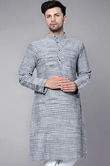 LATEST CHIKAN Men's Cotton Regular Textured Long Kurta Full Sleeves - Casual Ethnic Wear