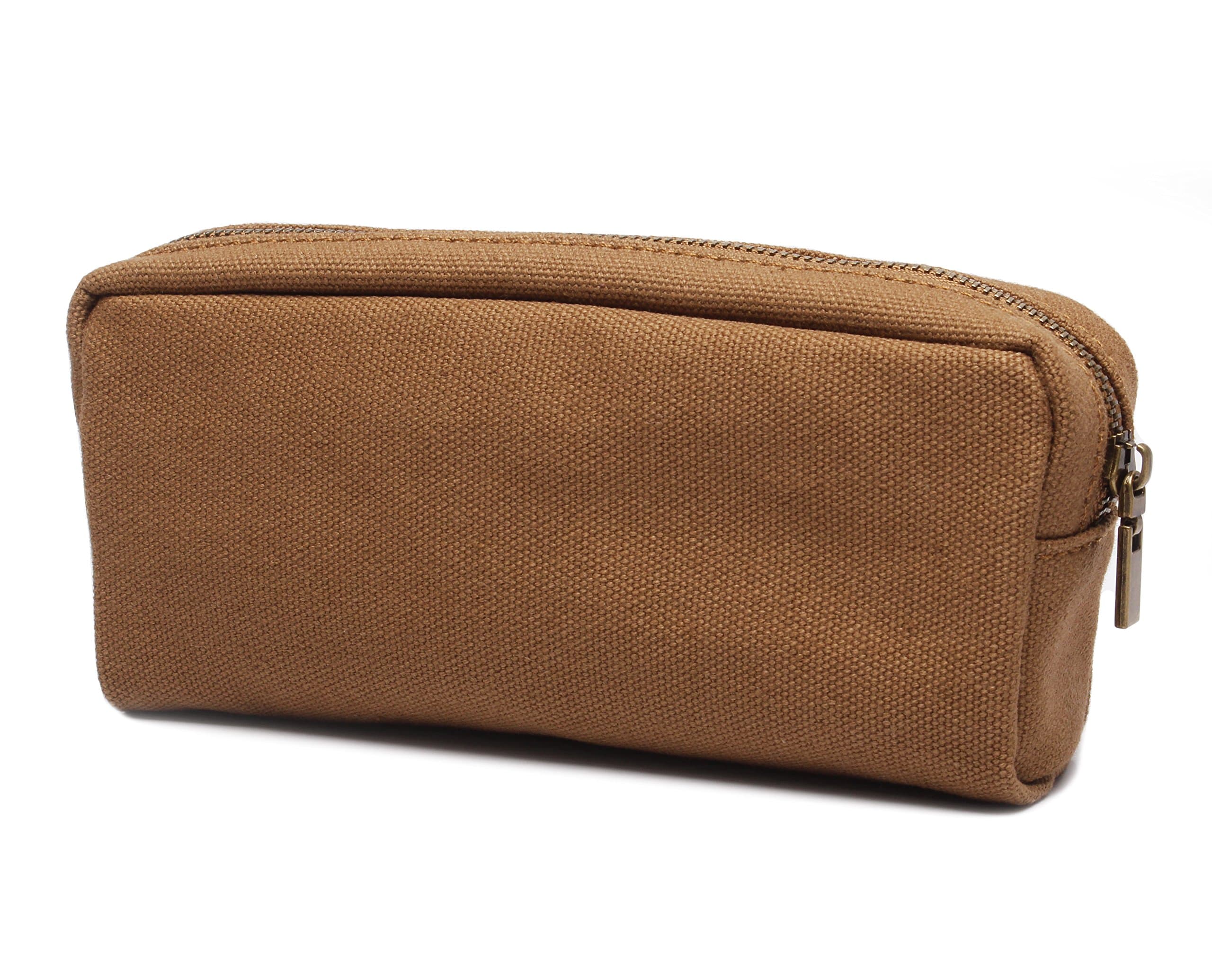 Karitco Plain Canvas Pencil Case with Brass Zipper 7.3 x 3 Inch (Coffee Brown)