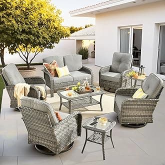 ovios 8 Pieces Patio Furniture Set, Outdoor Wicker Sofa with Swivel Chairs, Coffee Table, All Weather High Back Rattan Loveseat Couch with Comfy Cushions, Dark Grey