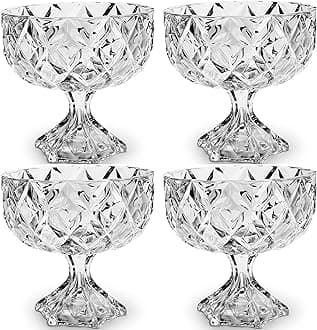 300ML Ice Cream Glasses Cups Dishes for Desserts, Milkshake,Fruit and Pudding Glass Serving Bowls, Perfect for Home, Restaurants and Parties Dishwasher Safe (Diamond Cups, Set of 4)