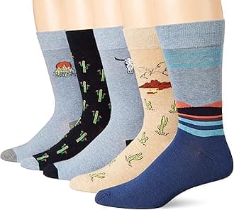 Men's Comfortable Patterned Cotton Crew Dress Socks, 5 Pairs