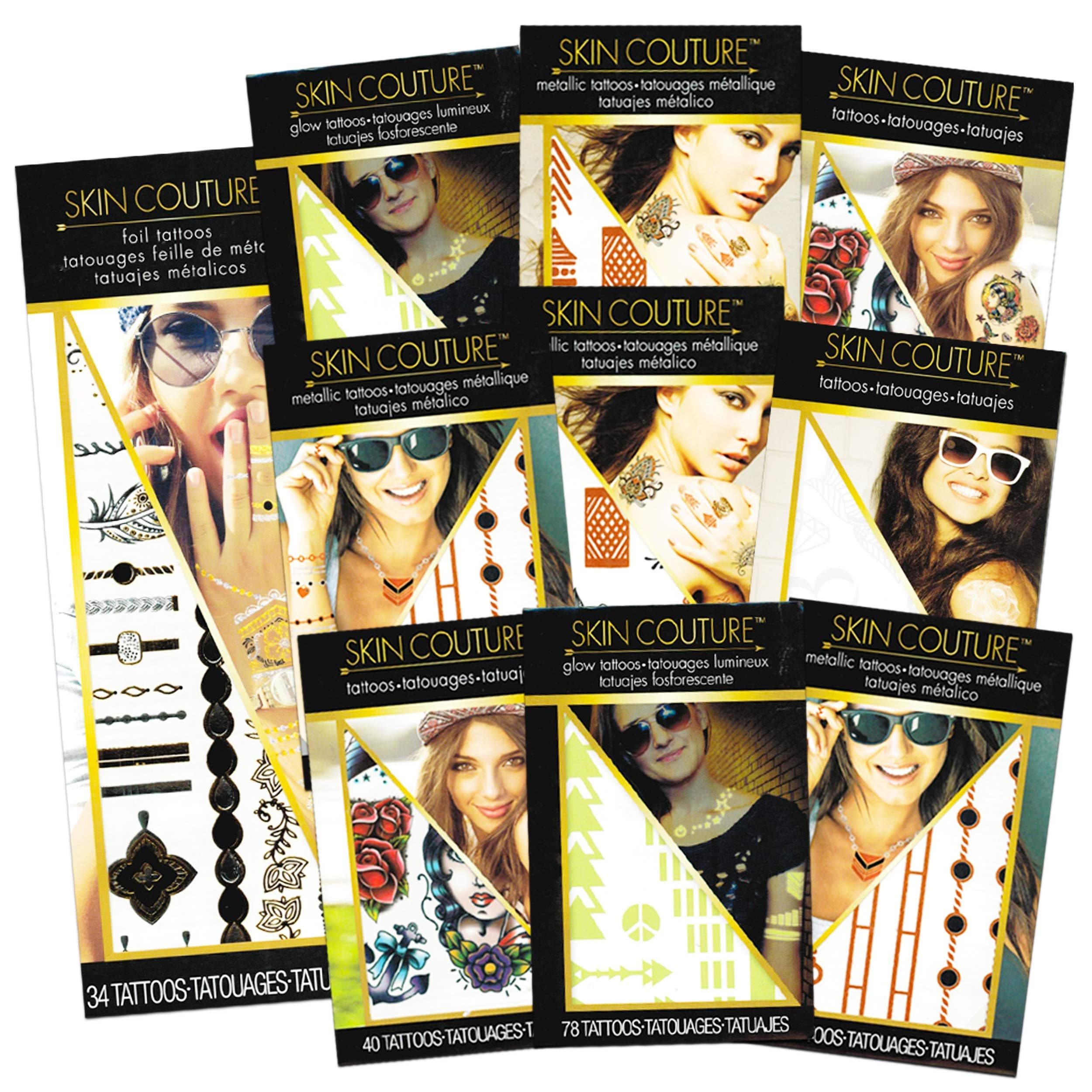 Flash Metallic Temporary Tattoos Bulk Super Set ~ Over 500 Deluxe Festival Tattoos for Women Adults, Foil, Glow-in-the-Dark, Gold and Silver, White, Color, Boho, Mandala, and More