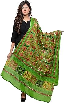 Banjara India Women's Embroidered Kutchwork Cotton Dupatta Bharchak VIP