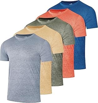 Real Essentials 5 Pack: Men’s Short Sleeve Dry Fit Active Crew Neck T Shirt - Athletic Running Gym Workout Tee Tops