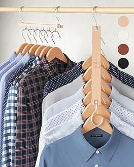 MORALVE Space Saving Hangers for Closet – 4 Pack European Beechwood 6-Tier Shirt Organizer with 360° Swivel Hook – Collapsible Clothes Hanger for Closet Organization (Hangers Not Included)
