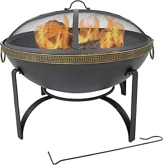 Sunnydaze Contemporary Steel Fire Bowl with Handles and Spark Screen