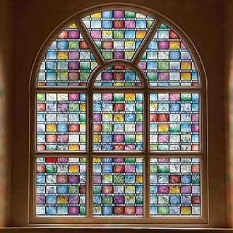 FEOMOS Rainbow Window Tint, Static Cling Window Film Privacy, Stained Glass Vinyl, Decorative Stickers Anti UV for Home 90 x 200cm