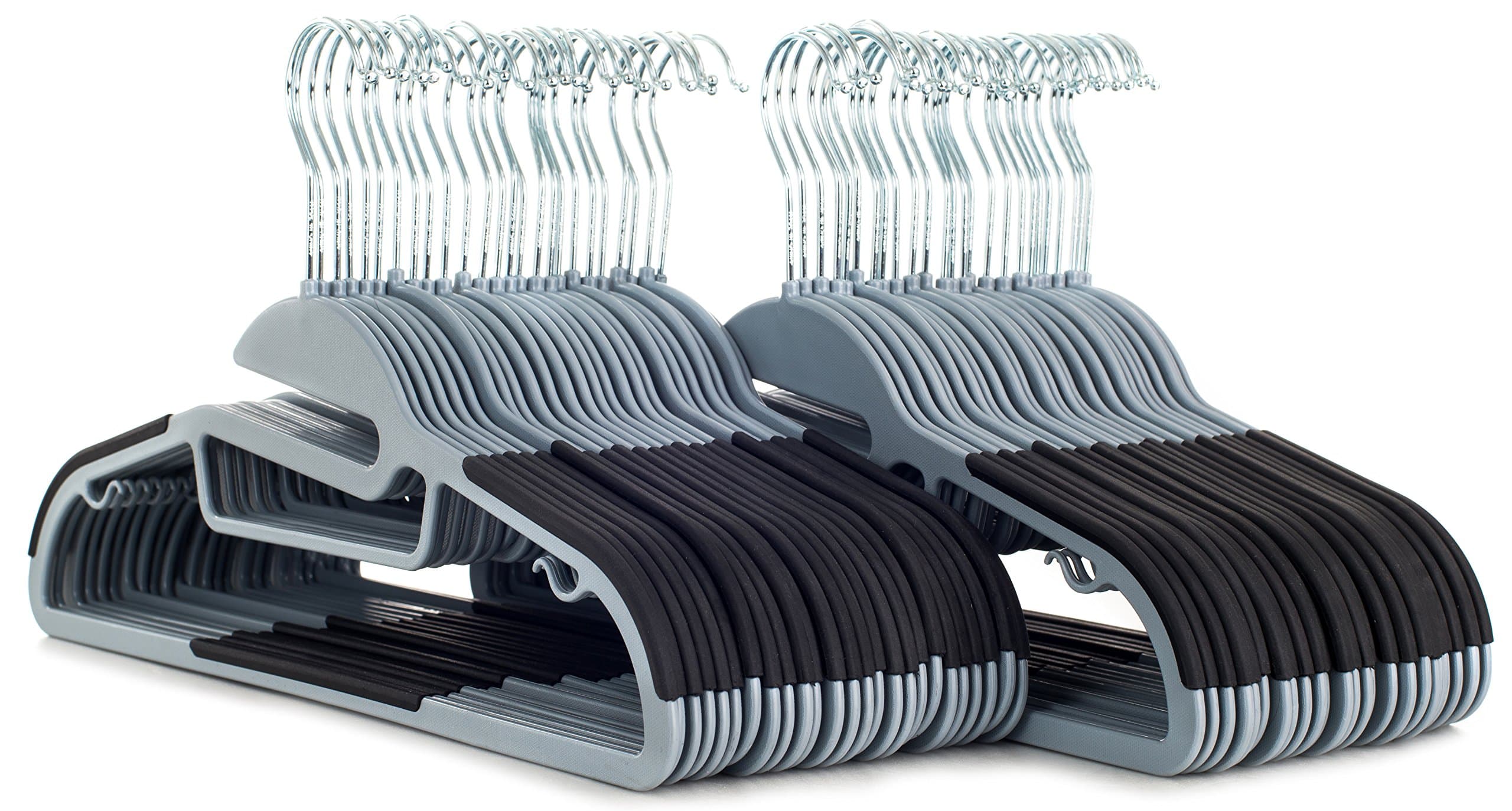 Popular Design Products 50 pc Premium Quality Easy-On Clothes Hangers - Grey with Black Non-Slip Pads - Space Saving Thin Profile - for Shirts, Pants, Blouses, Scarves - Strong Enough for Coats