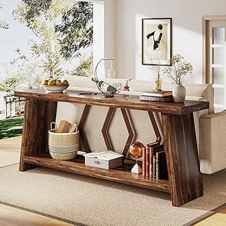 Tribesigns 180 cm Long Sofa Table for Living Room, 2-Tier Narrow Console Table with Storage, Wood Foyer Entryway Couch Table for Hallway, Entrance (Brown)