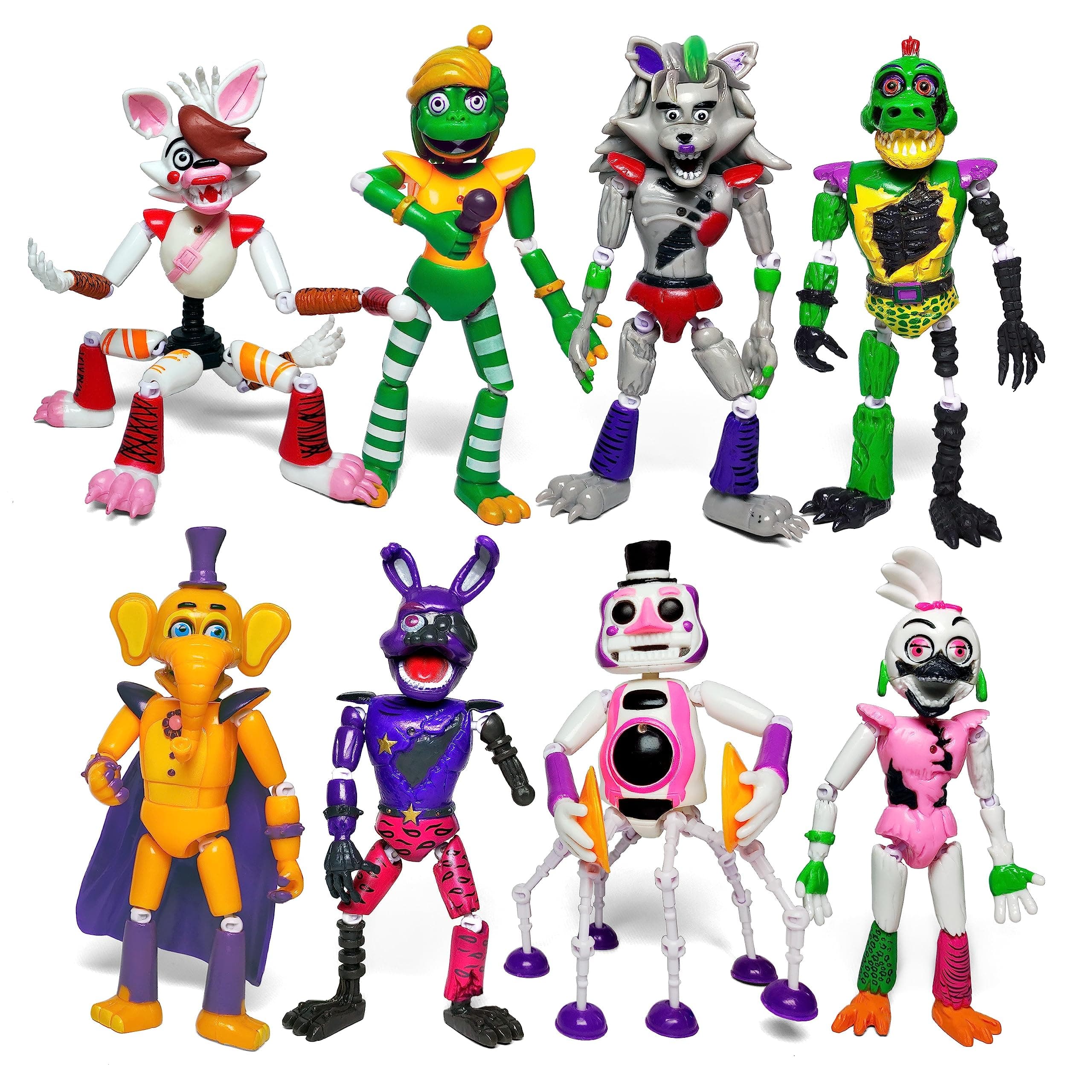 8 pcs Inspired by Game Five Night Toys | Ultimate Custom Night Collection | FNAF Action Figure [Withered Bonnie, Orville, Mangle, Gator, Happy Frog, Roxanne Wolf, Chica, and Music Man]