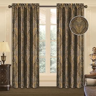 Luxury Jacquard Curtains for Bedroom, Classic Antique Lined Damask Curtains 2 Panels with Tiebacks, Bronze Gold Window Curtain for Living Room Holiday Banquet Decor(52Wx96L, 2 Panels)