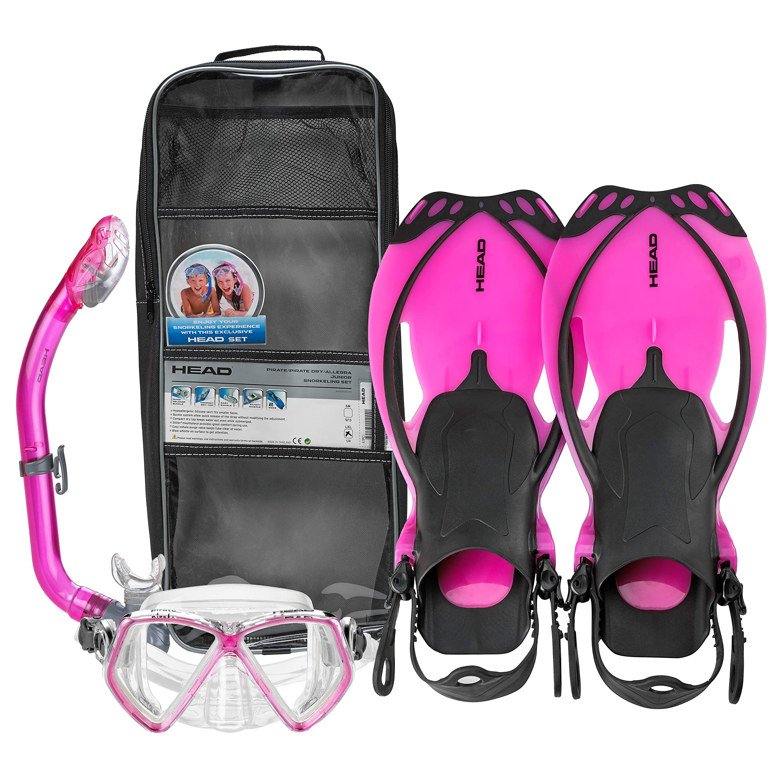 HEAD Pirate Junior Premium Youth Mask Fin Snorkel Set with Travel Bag
