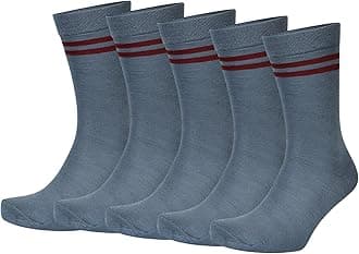 Cotton Grey Color with Maroon Stripes Design Calf Length School Socks for Boys & Girls (Pack of 5 Pairs)