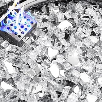 NUPICK 10 Pound Fire Glass, 1/2 Inch Reflective Fire Glass, Fit with Fire Pit and Fireplace, Clear