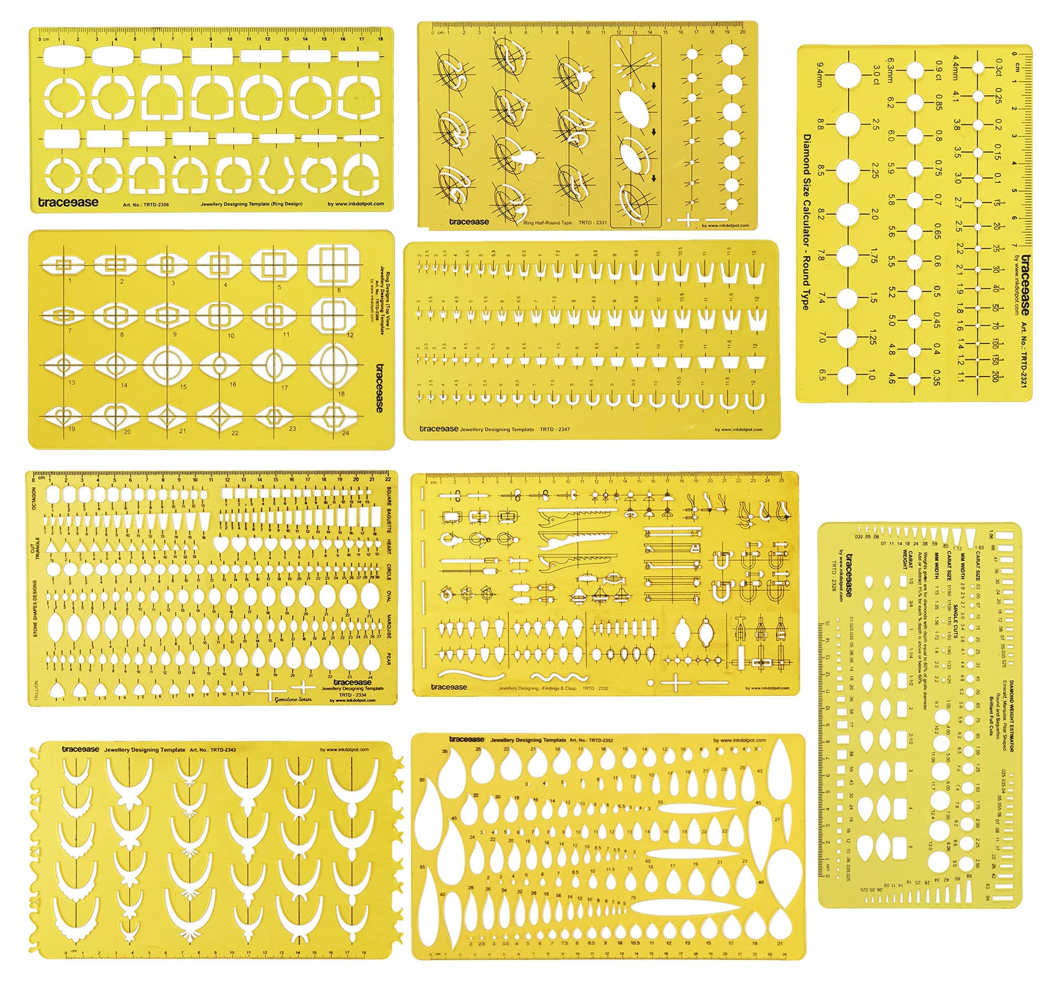 Multi,Pattern Jewelry Template for Rings- Stones- Diamond Size & Weight Estimator Drafting Tools Stencils- Pack of 10 Pieces