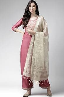 INDO ERA Women's Cotton Yoke Design Straight Kurta Pant with Dupatta Set