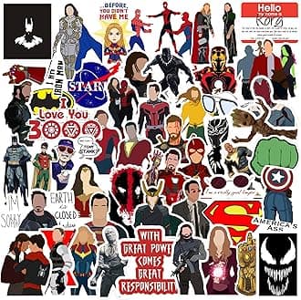 CodersParadise Pack of 52 Superhero Vinyl Stickers for Laptop, Journal, Phone Case - Waterproof Residue Free Stickers - Marvel, Avengers