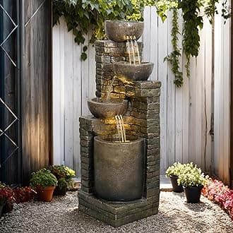Hamiedun 38.2 ''H Cascading Bowls and Stacked Stones with Led Lights Outdoor ...