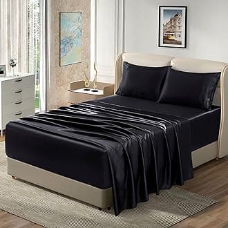 4pcs Extra Deep Pocket Satin Sheets - Black