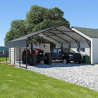 MUPATER 20' x 20' Outdoor Heavy Duty Metal Carport, Garage Car Shelter Shade, Carport Canopy with Heavy Metal Frame, Roof and Bolts for Car, Trucks, Boats, Grey
