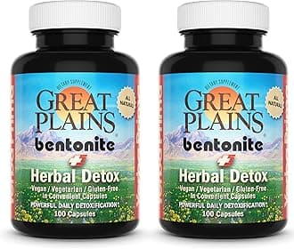 Yerba Prima Great Plains Bentonite Clay Caps Plus Herbal Detox (Pack of 2) - Food Grade - Liver & Colon Cleanse Supplement Capsules