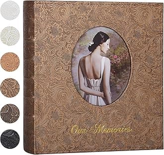 RECUTMS 4x6 Photo Album Large Capacity 600 Pocket Photo Book Retro Leather Cover with Oval Front Window Photo Album Slip in for Famliy Wedding Baby Growth Keepsake（Bronze Yellow）