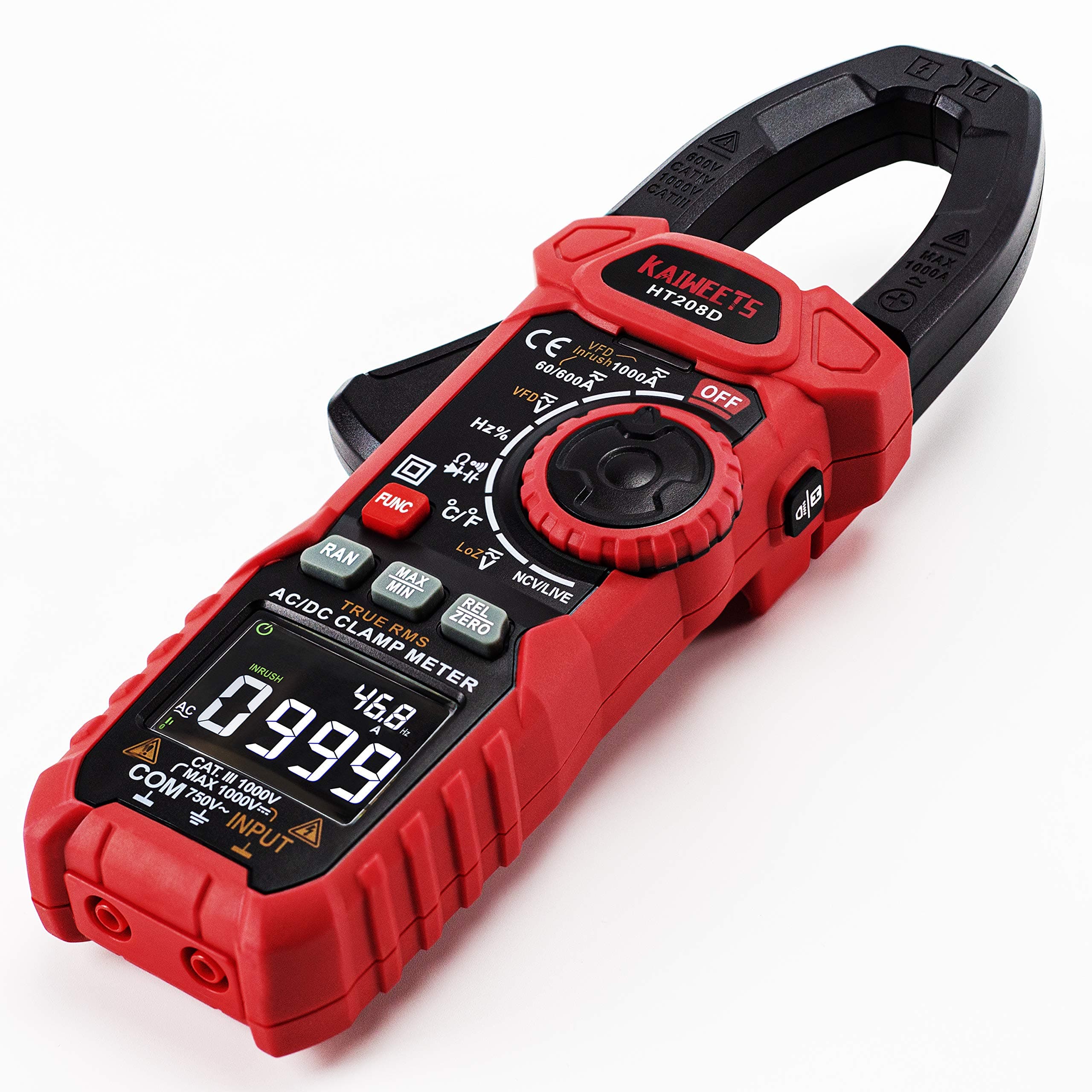 KAIWEETS Clamp Meter 1000A AC/DC, Professional Clamp Meter True-RMS, VFD, LOZ Mode, Measure Inrush Current - HT208D
