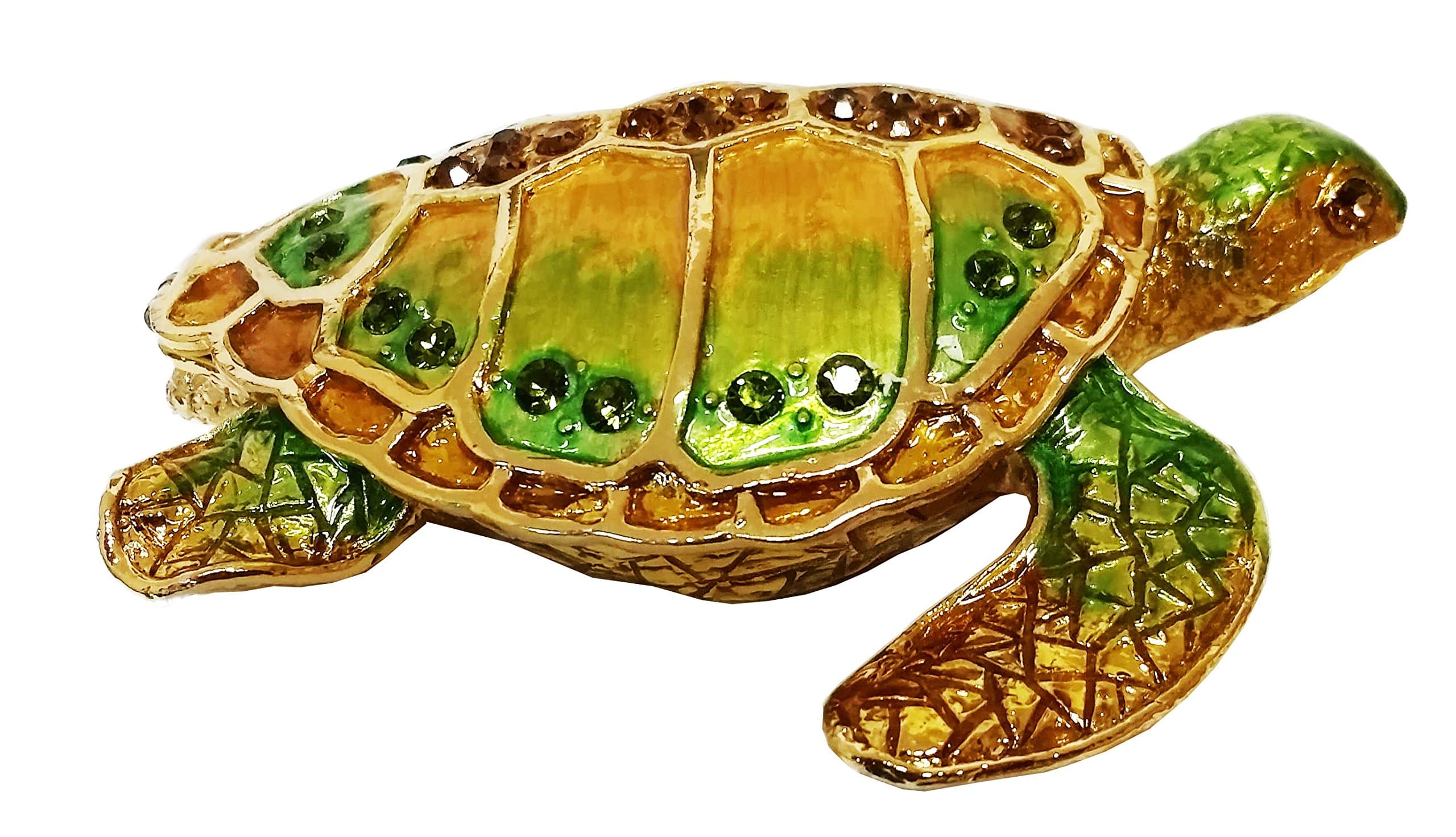 Pewter Sea Turtle Trinket Treasure Box with Crystals