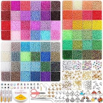 ALinmo 22000pcs 72 Colors 3mm Glass Seed Beads for Bracelet Making Kit, Small Beads for Jewelry Making with Letter Beads for Crafts Gifts