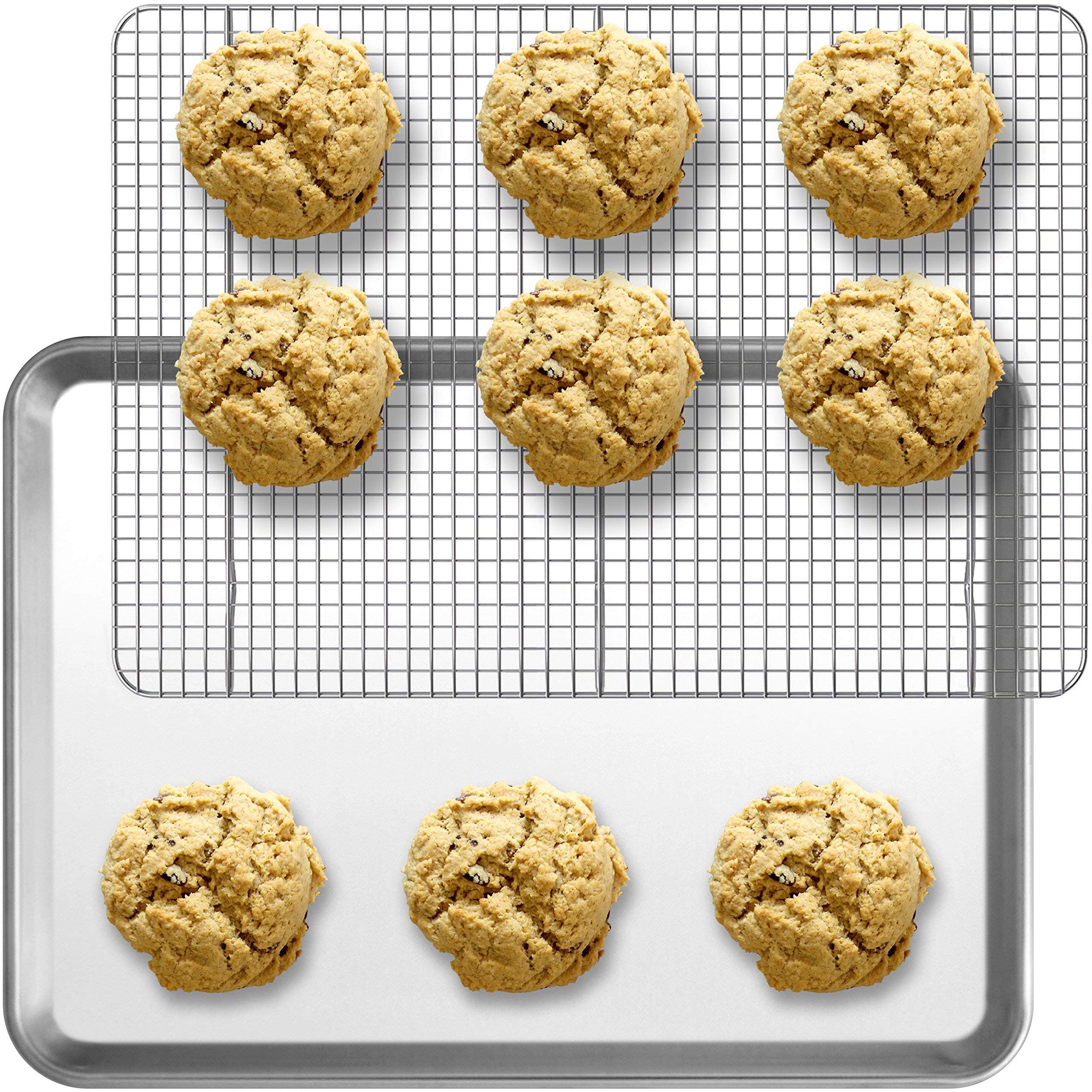 Indigo True Baking Half Sheet Pan and Rack Set - Commercial Grade Aluminum Half Size 18" x 13" and Stainless Steel Cooling Rack 11.5” x 16.5” | Oven Safe