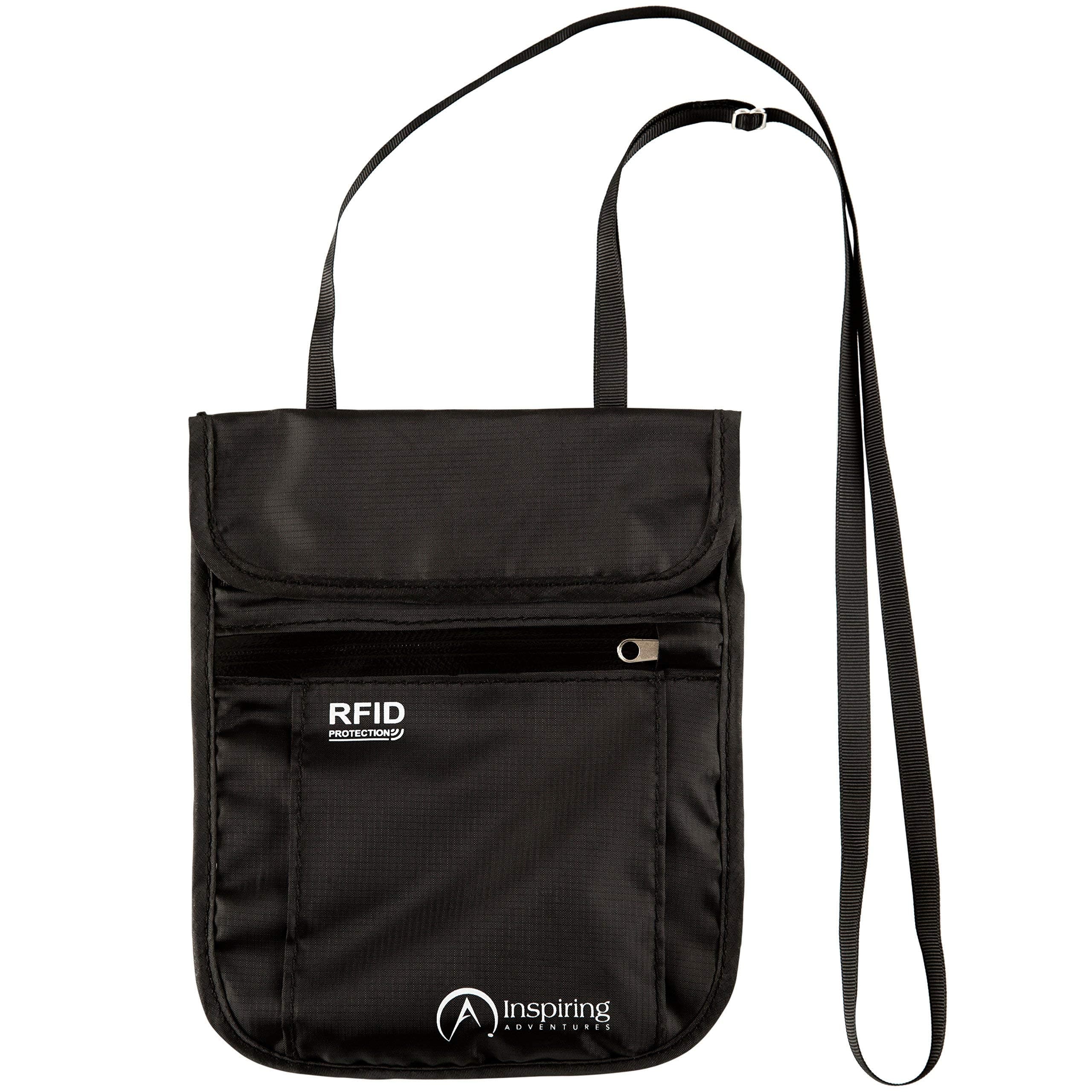 Travel Neck Wallet - RFID Blocking Security - Water Resistant Hidden Neck Stash - Passport Holder & Money Pouch (Small) with Adjustable Strap by Inspiring Adventures