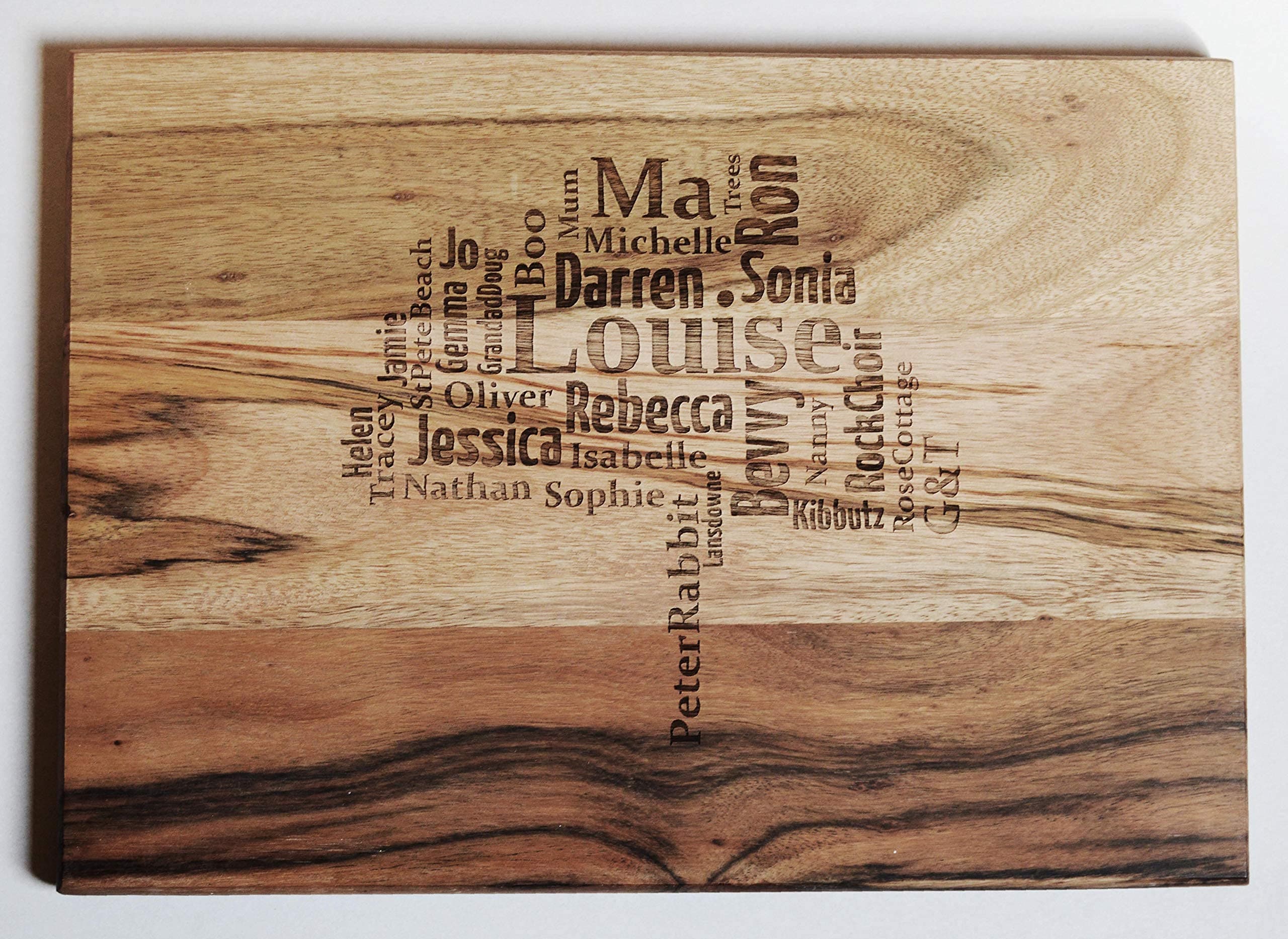 Personalised Large Solid Wooden Chopping Board - Engraved Family Tree Word Art - Chopping Board, Cheese Board, Cutting Board - Made to Order