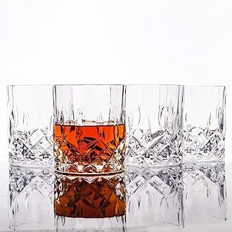LEMONSODA Crystal Cut Old Fashioned Whiskey Glasses Set of 2, 4, 6-10oz Ultra-Clear Premium Lead-Free Rocks Glass Tumbler For Drinking Bourbon, Scotch, Cognac, Cocktails (Set of 4)