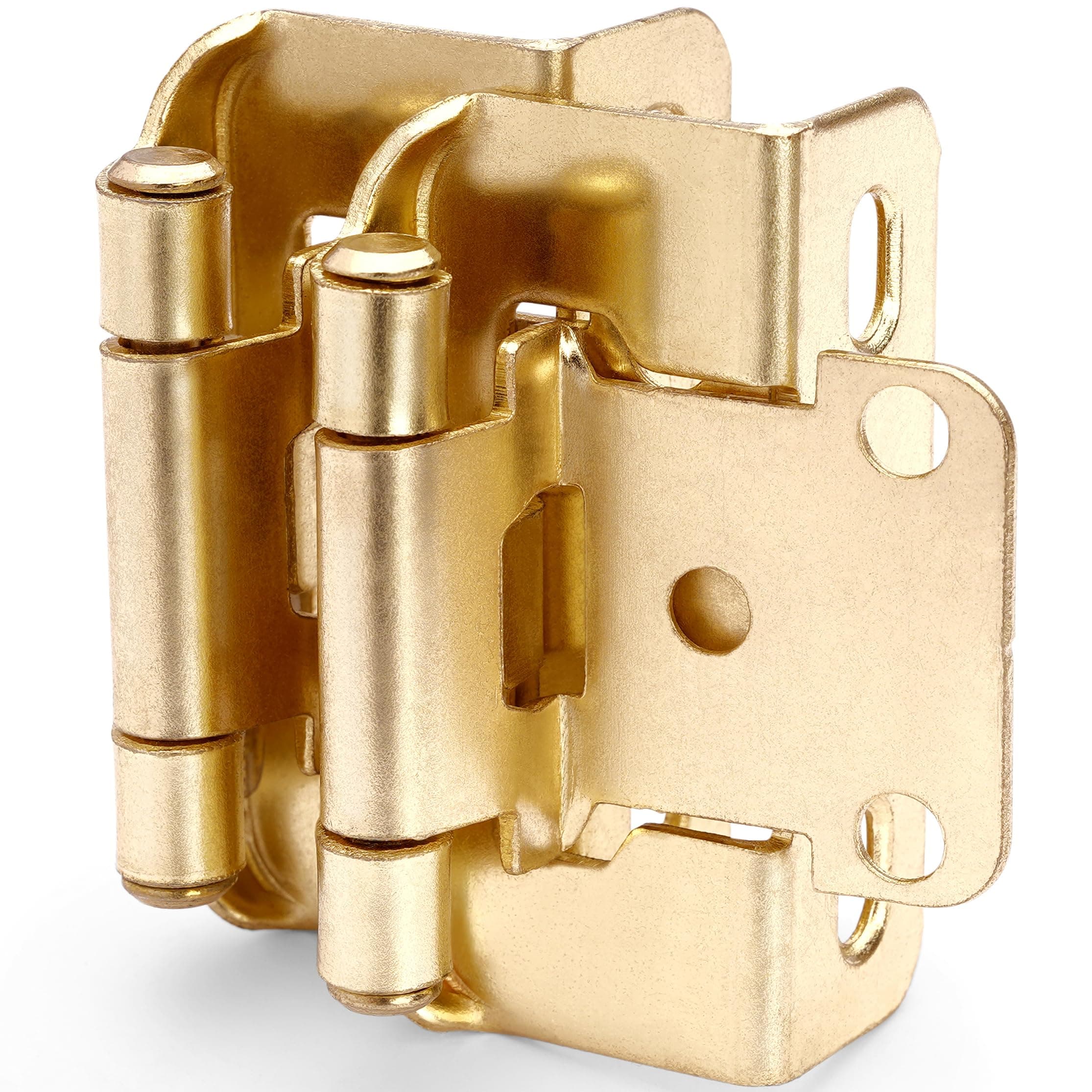 20 Pack 1/2" Overlay Brushed Gold Cabinet Hinges for Cabint Doors (10 Pairs) – Self-Closing Partial Wrap Semi-Concealed Face Frame Hinge for Kitchen Doors w/Screws & Quiet Bumpers