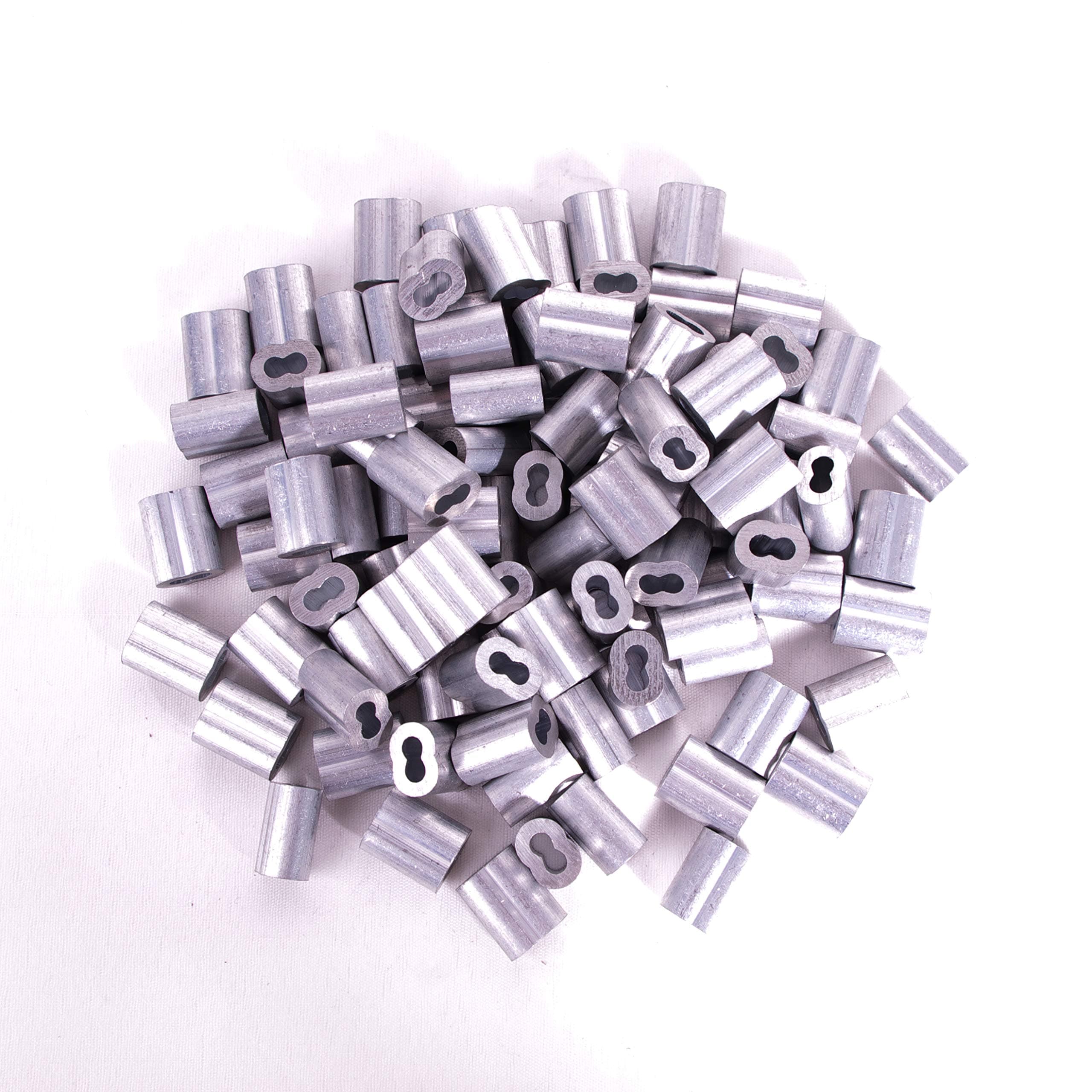 Aluminum Crimping Loop Sleeve for 1/8" Diameter Wire Rope and Cable (1/8" 100PCS)