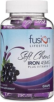 Chewable Iron Supplement for Women & Men - Grape Flavor, Iron Vitamin C Soft Chew for Max Absorption, Iron as Ferrous Fumarate, Ideal for Anemia and Iron Deficiency, 2 Month Supply