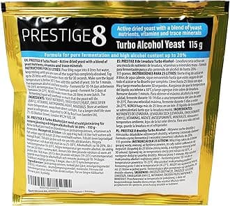The Original Prestige - Prestige 8 Turbo Yeast 20 Percent - All Purpose Home for Pure Fermentation and Fermentation of Beverages, Distillates, and Fruit Drinks - 115 Grams