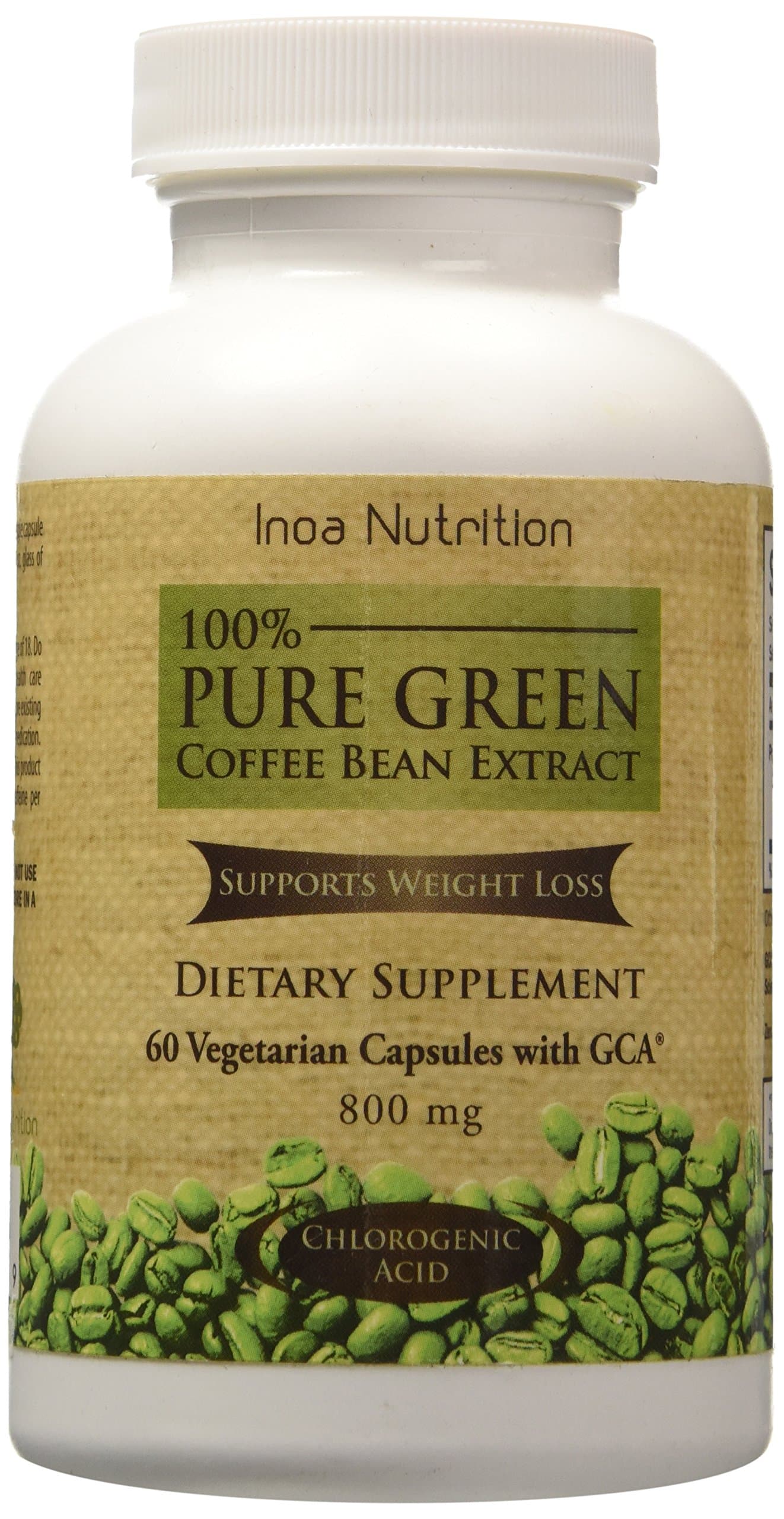 100% Pure Green Coffee Bean Extract 800mg Per Capsule, 60 Capsules Per Bottle