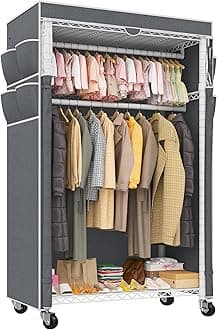 Raybee Rolling Clothes Rack with Cover Clothing Racks for Hanging Clothes Heavy Duty Portable Closet with Wheels Garment Rack 35.5" W*15.7" D*79 "H White