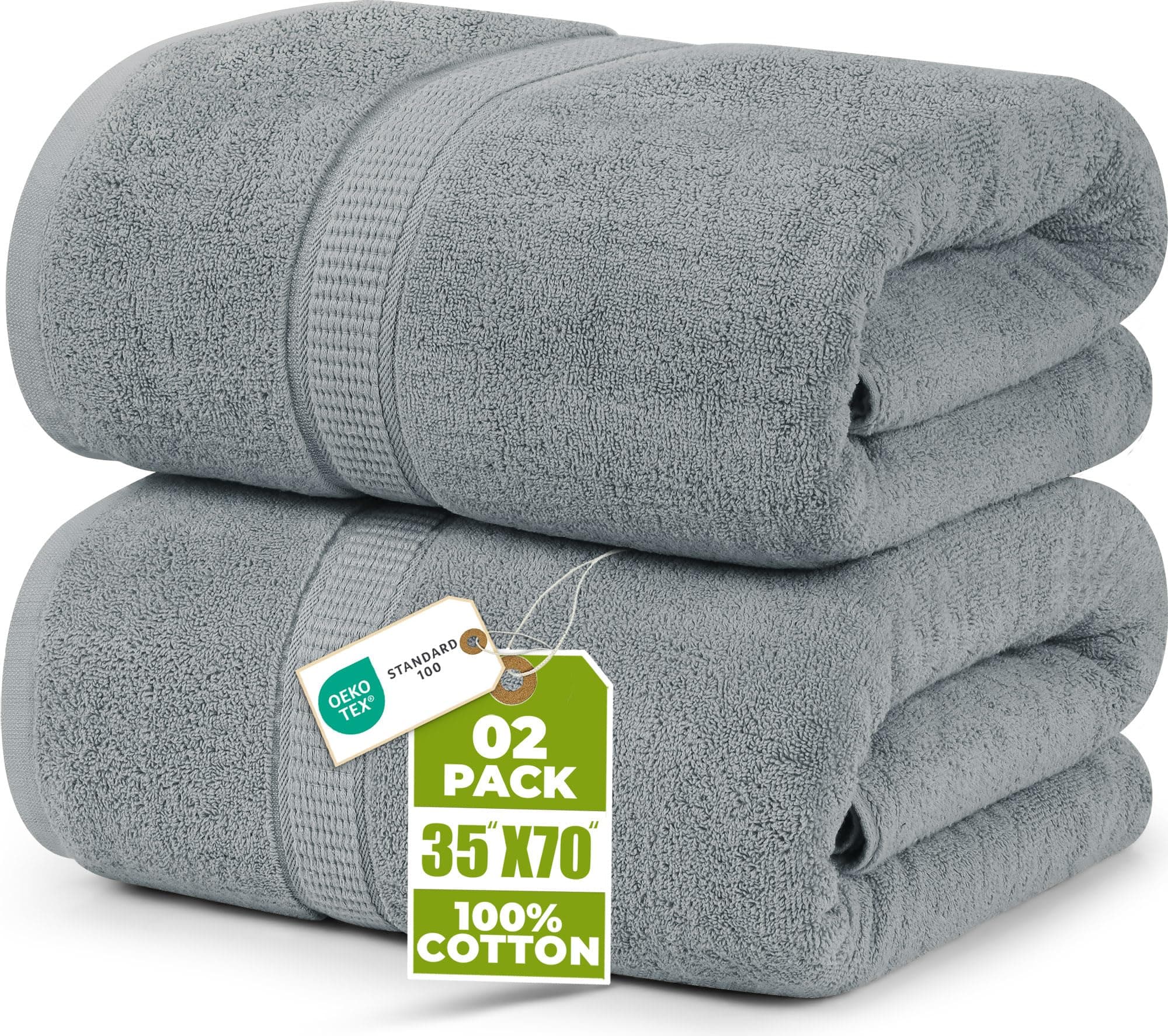 Utopia Towels Luxurious Jumbo Bath Sheet 2 Piece, 600 GSM, 35 by 70 Inches, 100% Ring Spun Cotton, Highly Absorbent and Quick Dry Extra Large Bath Towel, Super Soft Towel, Cool Grey