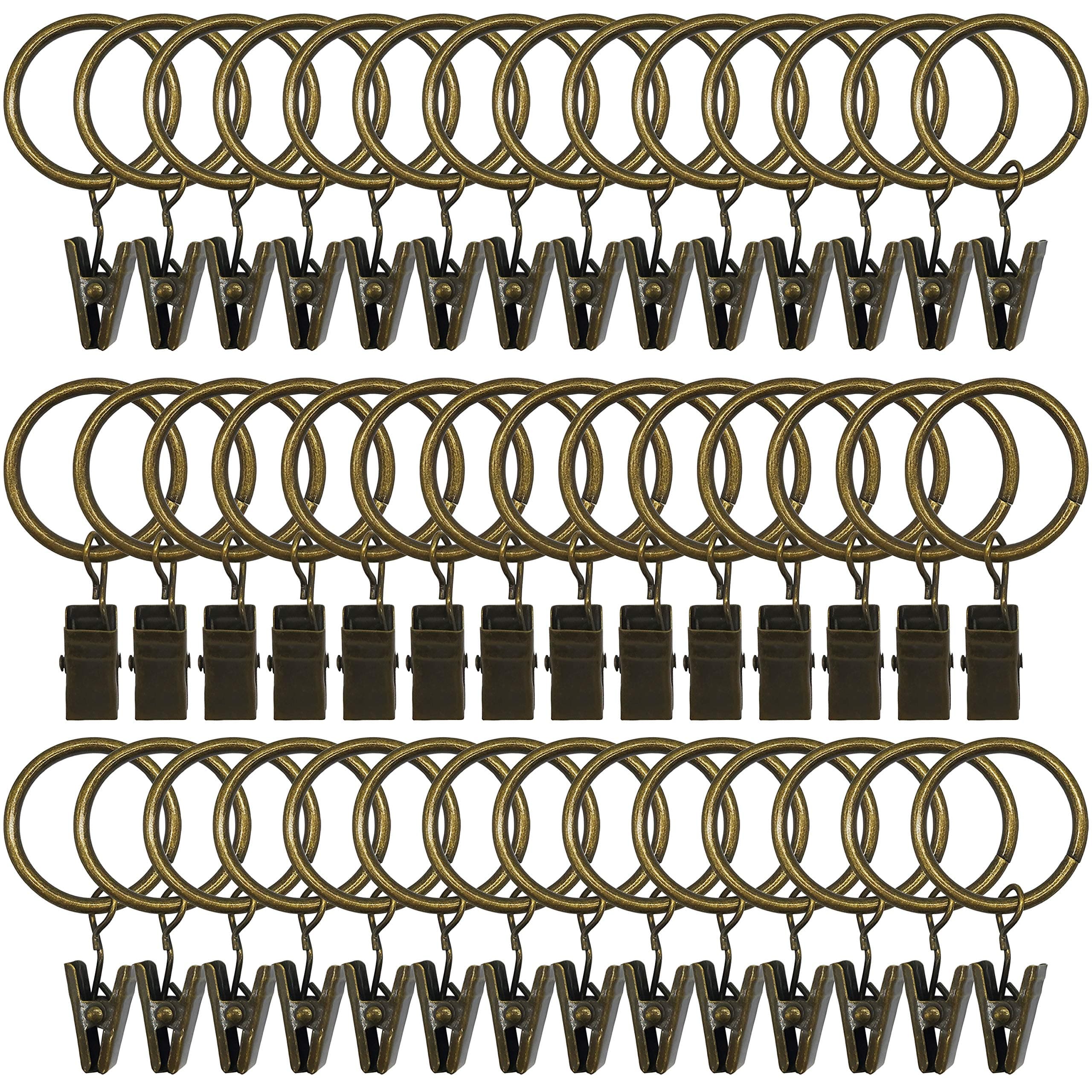 46 Pack Curtain Rings with Clips 1 inch Internal Diameter Decorative Drapery Rustproof Vintage Compatible with up to 5/8 Inch Drapery Rod Bronze